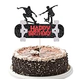 YUINYO Black Glitter Skateboard Cake Topper Cheer to Skateboarder Extreme Skateboarding Theme Decorations Boy Girl Skateboarding Sport Movement Themed Birthday Party Decor Supplies (skateboard)