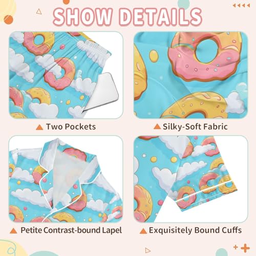 Cloud with Doughnut Satin Summer Pajama Sets Silk Short Sleeve Button Down Sleepwear3