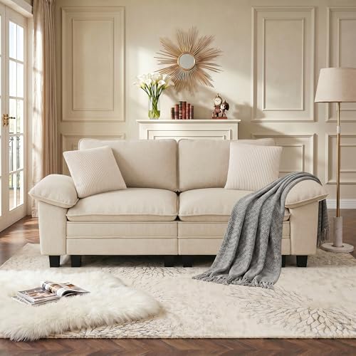Image of PHI VILLA Indoor Modular Couches Sets, 87.5 inch Sectional Loveseat Sofa with Upholstered Deep Seat, 2-Seater Comfy Couches for Living Room Bedroom, Chenille Fabric, Beige