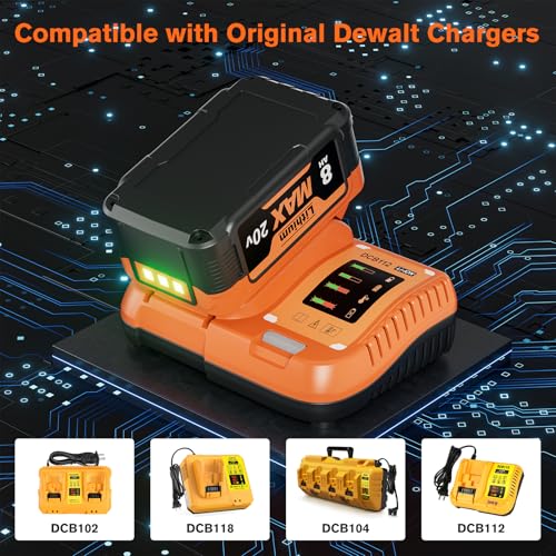 Image of 2Pack 8.0Ah Replacement for Dewalt 20V Max Battery Compatible with Dewalt 20 Volt XR Lithium Batteries DCB200 DCB201 DCB206 DCB204 DCB207 DCD /DCF /DCG Series Cordless Power Tools