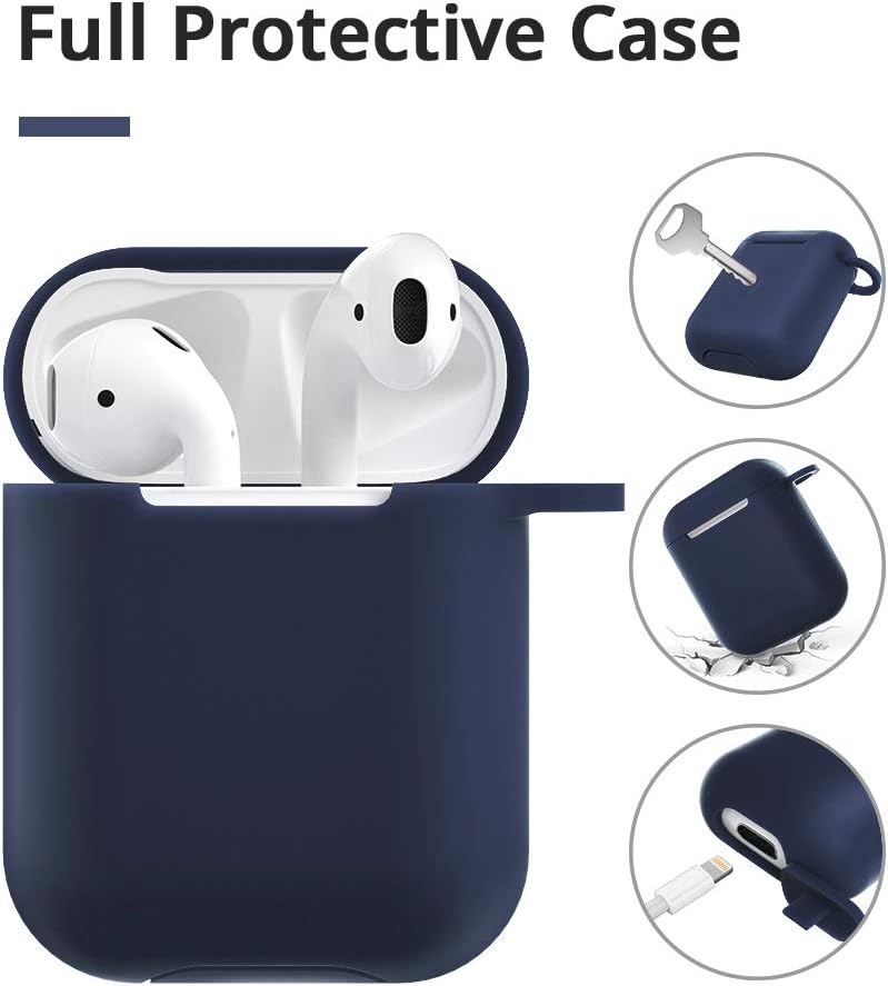 for Airpods Case - BlUEWIND Drop Proof Air Pods Protective Pom Pom Keychain Case Cover Silicone Skin for Apple Airpods 2 & 1 Charging Case, Cute Fur Ball Airpods Keychain/Strap (Blue)