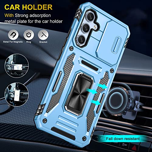Image of Polycarbonate Slide Camera Cover with Ring Holder Mobile Phone Back Cover for Samsung Galaxy A54 5G (Blue)