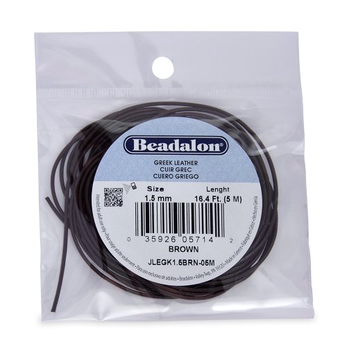 Beadalon Greek Leather 1-1/2mm Brown, 5-Meter