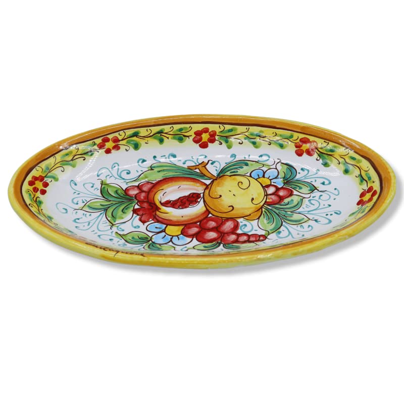 SICILIA BEDDA CAPACI Vassoio Ovale Caltagirone, Piatto da Portata, Disponibile in Diversi decori (1Unità), Misure 30x18 cm ca. MOD. TD - Decoro 1