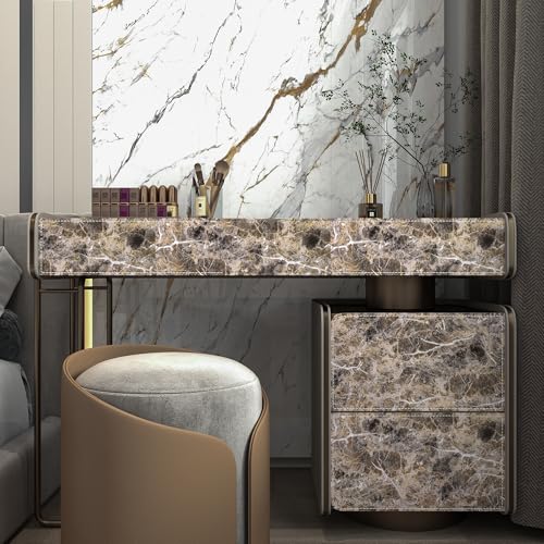 Image of Brown Marble Contact Paper Peel and Stick Wallpaper for Kitchen Countertops | 15.8x354inch Faux Granite Counter Top Vinyl Wrap Countertop Sticker Self Adhesive Removable Glossy Wall Paper for Bathroom
