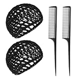 Sibba 2 redecillas de ganchillo para el pelo con peines de cola de rata, gorros de ducha elásticos para mujer, gorro de malla para el cabello, gorro de punto transpirable, gorro de dormir de ganchillo