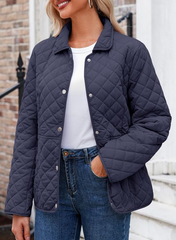 Dokotoo Women’s Winter Quilted Jackets Long Sleeve Button Down Diamond Puffer Jacket Outerwear Coats with Pockets