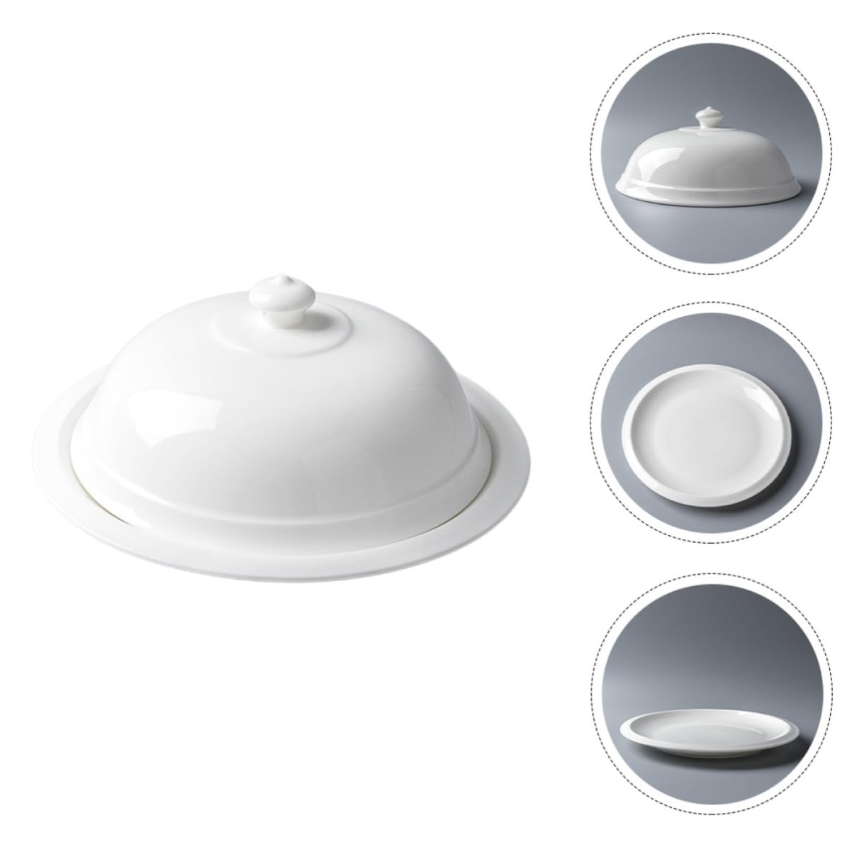 DECHOUS Piatto in Ceramica Francese con Coperchio, Piatto da Portata Bianco per Bistecca e Dessert, Resistente per Uso Prolungato, per Casa e Hotel