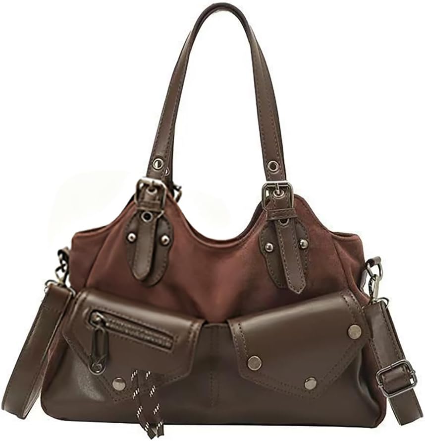 NCDUANSAN Autumn winter retro style synthetic leather shoulder bag, large capacity commuting fashion trend women’s handbag