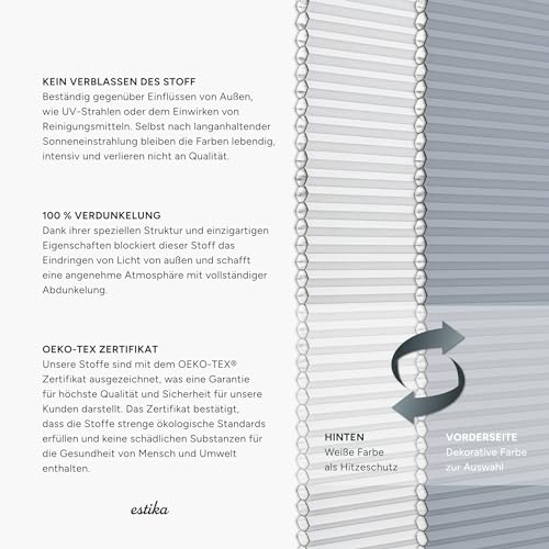 Estika Dachfenster Wabenplissee mit Bohren nach maß - 6 Stofffarben, 3 Profilfarben, Breite, 30-120 cm, Höhe 50-149 cm - Dachfenster Rollo, Fensterrollo innen, Fenster plissee