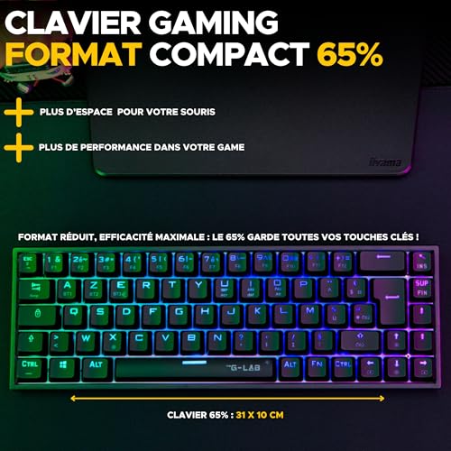 The G-Lab - Keyz Titanium - Tastiera Gaming 65% AZERTY, USB - Tastiera mecanica Switch Rosso - RGB 100% personalizzabile, anti-ghosting, macro programmabili - per PC, PS4, PS5, Xbox - New (nero) - Tastiera gaming - Immagine 1