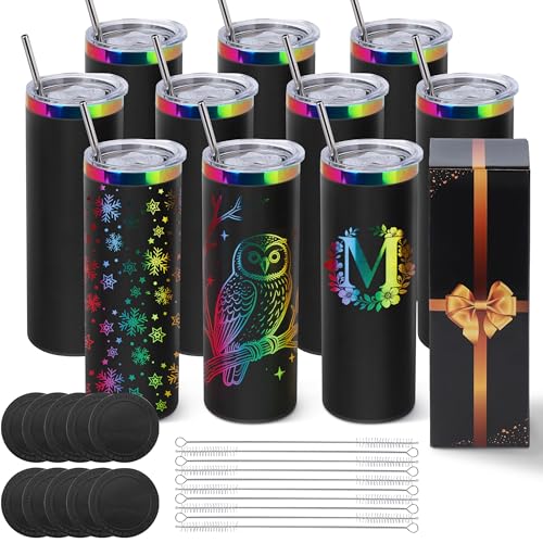 Joyclub 20 oz Tumblers Bulk 10 Pack Rainbow Stainless Steel Straight