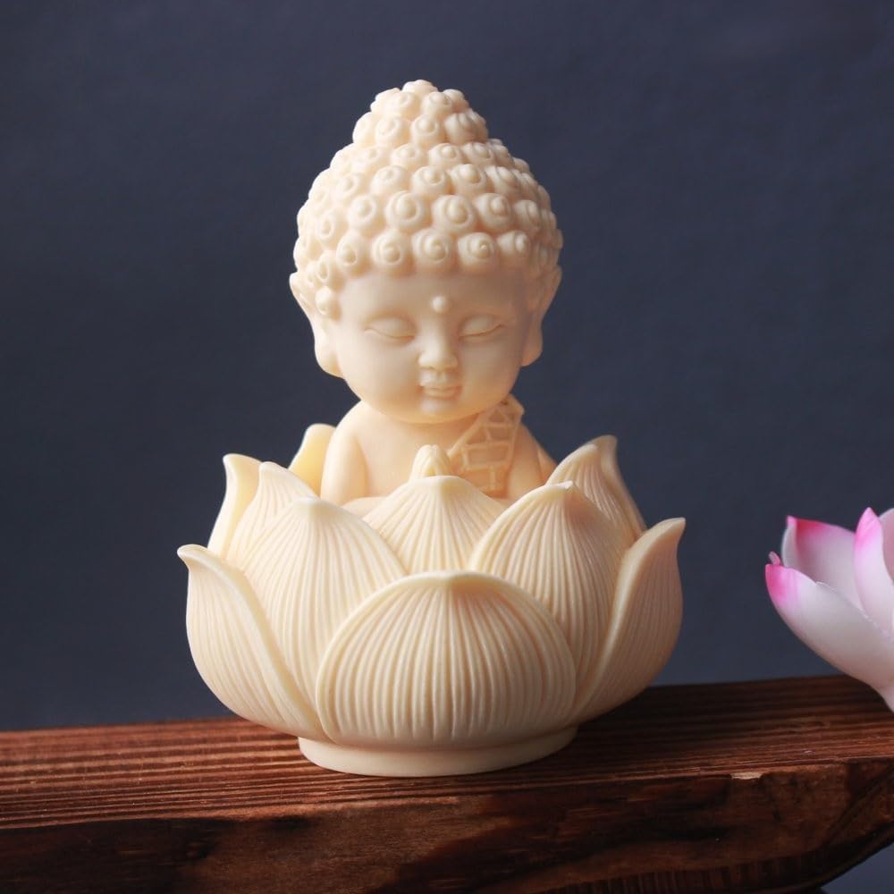 SSS SCULPTURE®️ Lotus Baby Buddha Statue for Tranquil Spaces, Ideal for Home, Office Desk & Car Dashboard Decoration (White, Pack of 1)