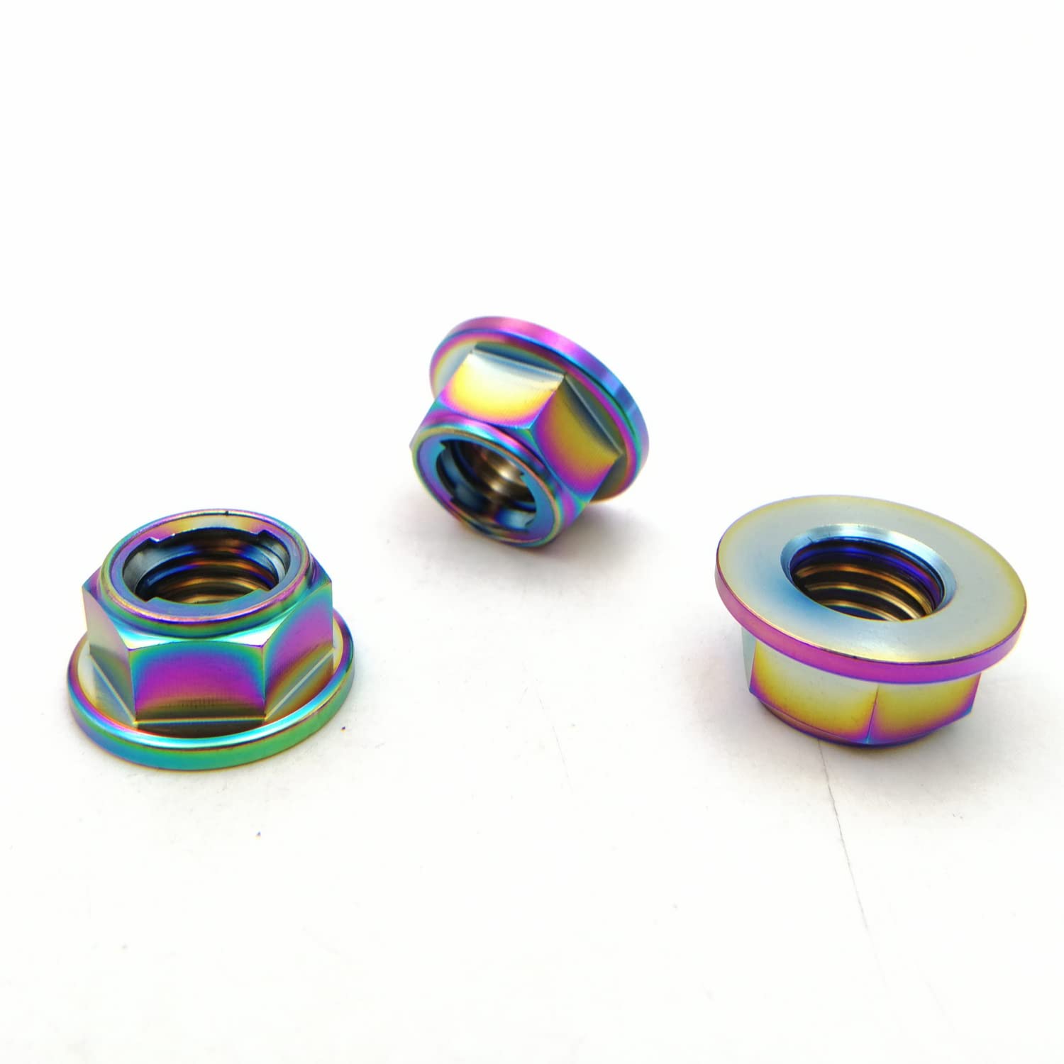 RISON-Titanium Tuerca de Brida de Titanio M5x0.8mm, Tuerca de Seguridad Hexagonal con Reborde, Tuerca de Bloqueo Contratuercas para Piñón/Rueda Dentada de Motocicleta, Bici, Paquete de 5