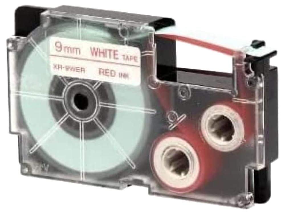 CASIO EZ-Label Printer XR-9WER1 taśma samoprzylepna 9 mm x 8,0 m czerwona na białym tle