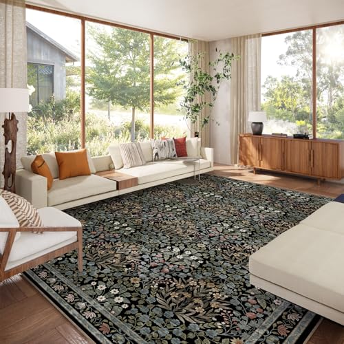 Image of Traditional Design Vintage Floral Area Rug 9 x 12,Washable Area Rugs - Perfect for Living Room, Bedroom, Kids Room, Nursery - Stain & Water Resistant Non-Slip, Dining Room Decor