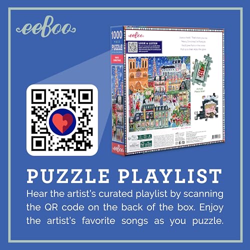 Image of eeBoo 1000 Piece Puzzle - Paris Christmas Jigsaw Puzzle for Adults, Square 23 inch x 23 inch Made with Recycled Board & Vegetable-Based Ink