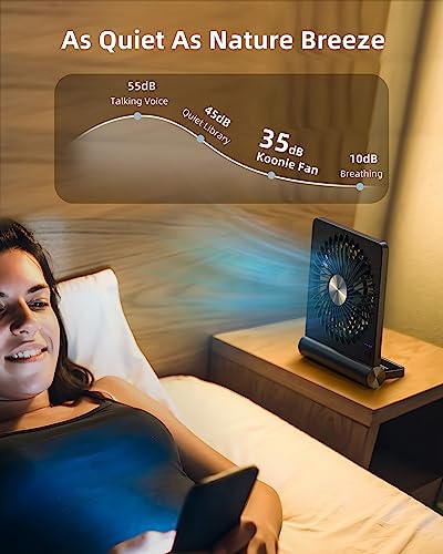 Koonie Portable Desk Fan, 3.5-20hrs Battery Operated Small USB Fan with Ultra Quiet 220° Tilt Folding, Rechargeable Personal Fan with 3 Speeds Strong Wind for Home Office Desktop, Black - Thumbnail 5