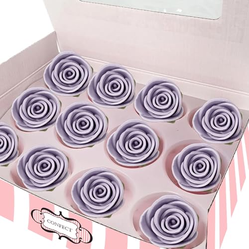 Confect Edible Flower | Edible Lilac Lavender Flowers – Perfect Cake & Cupcake Decorations | Toppers for Doughnuts- Vegan, Gluten-Free, Nut-Free,Palm Oil-Free -Pack of 12