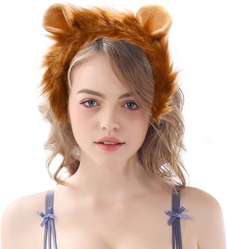 Miniatura 19 de HODRME - Diadema de orejas y cuernos de animales de felpa, para Halloween, Navidad, festival, fiesta temática de animales, cosplay, o disfraz
