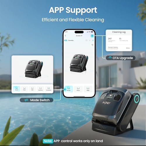 Image of AIPER Scuba X1 Cordless Pool Robot with Powerful Suction, Double Filtration and Wireless Charging Dock, Floor /Wall /Waterline Cleaning, 185 Mins Runtime for Above & In-Ground Pools, Dark