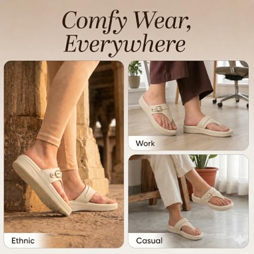 Image of Carrito, Women Wedge Heels Thong Sandals| Comfortable Flats Sandals | Comfort Orthopaedic Sandals for Women| Doctor Slippers /Flip-Flops | Arch Support & Heel Cushion | Lightweight Anti-Skid Sole | Ultra-Cushioned Shock Absorbing Footbed | Available in Open Toe & Toe Separator Style