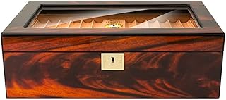 Cigar Humidor, Cigar Box, Glass Top, Lined with Cedar, Handmade Wood Cigar Box, Holds Up to 100 Cigars, with Hygrometer, Humidifier and Cedar Divider, Holds 50 Cigars