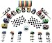Monster Truck Party Favors (12 Pack)- Pull-Back Trucks, Flags, Rubber Bracelets, Tattoos, and Birthday Button
