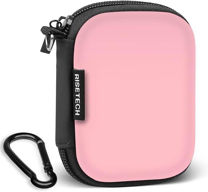 RISETECH - Estuche rígido para auriculares, estuche de viaje con cremallera, compatible con auriculares con cable, TAGRY X08, Btootos A90 Pro, monitor intrauditivo, color rosa