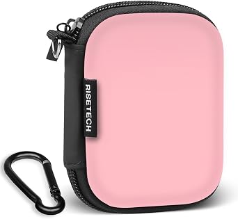 Earbud Case Holder, RISETECH Hard Earphone Travel Case Zipper Pouch Compatible with Wired Earbuds, TAGRY X08, Btootos A90 Pro, in Ear Monitor -Pink