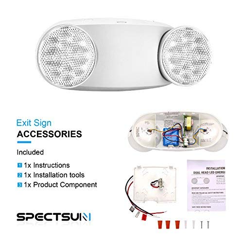 SPECTSUN Emergency Light White, Commercial Emergency Light with Battery Backup, Emergency Lighting Fixture/Emergency Light Combo/Emergency Sign Light//Emergency Light Home - 6 Pack (Round Head)