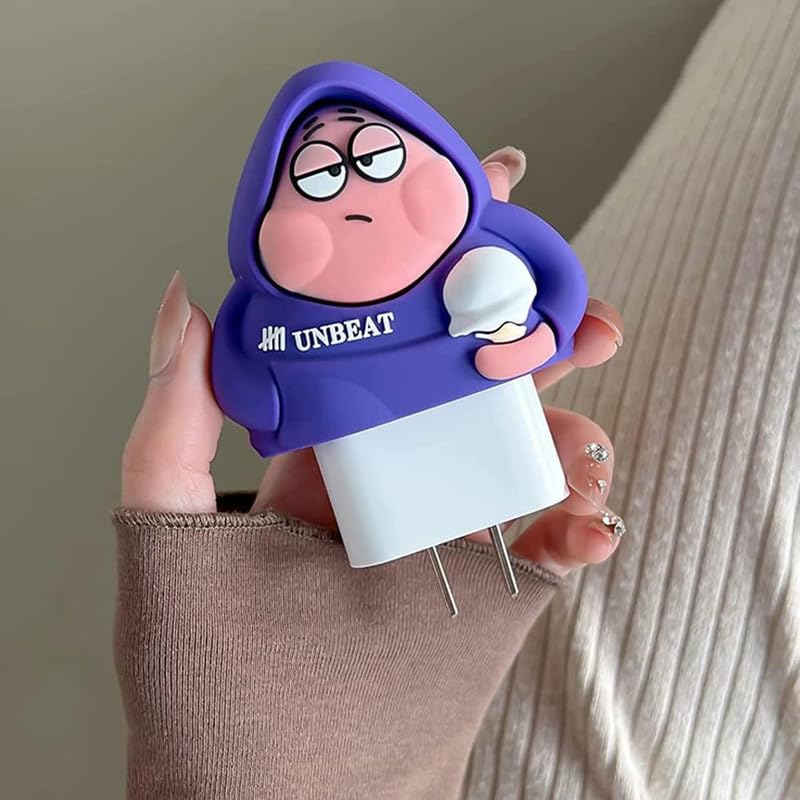 Image of DIVERTS Charger Case Cover 360 Degree Full Protection Cover Funny Cartoon Character Compatible for iPhone 18-20W Silicone Protective Charger Cover Cable Protector (Unbeat Design) Multicolor