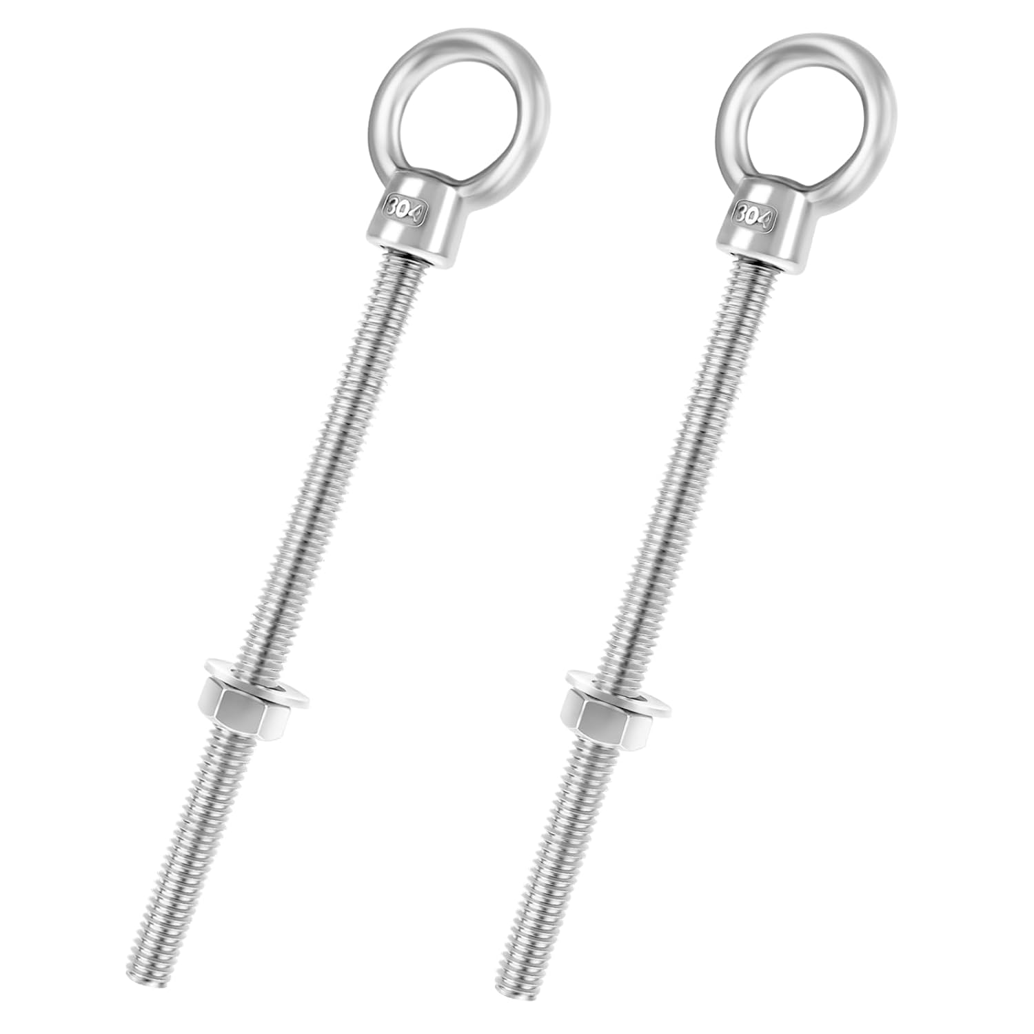 1/2" x 6" Eye Bolt, 304 Stainless Steel Eye Bolts with Nuts Washers, Heavy Duty Shoulder Lifting Threaded Ring Eye Bolt for Hanging Item, 2 PCS