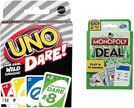 UNO Dare Card Game with 112 Cards, Matching and Wild Dare Twists, Game Night Gift & Monopoly Deal Card Game, Quick-Playing Card Game for 2-5 Players, Easter Basket Gifts