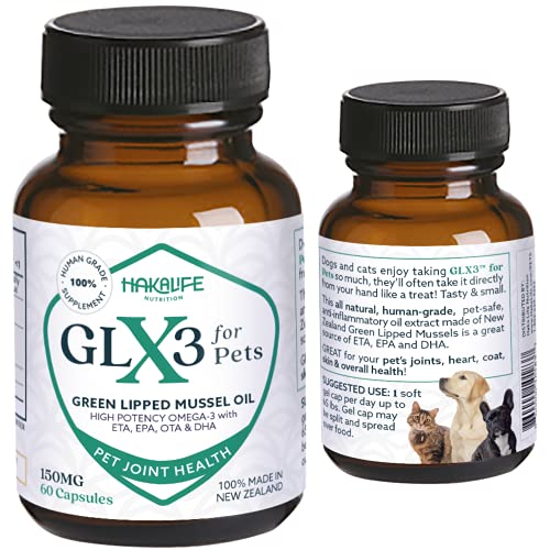 Haka Life Nutrition Green Lipped Mussel Oil for Dogs - Hip & Joint Pain Relief Supplement for Pet, Dogs, Cats - Dog Health Supplies, Joint Supplement Medicine, Dog Vitamins and Supplements - GLX3