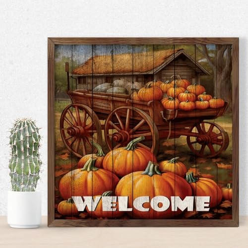 Décoration murale de bienvenue halloween thanksgiving et citrouille en bois rustique