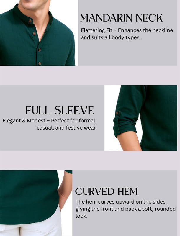 Image of DEEMOON Men's Cotton Blend Solid Regular Fit Full Sleeve Short Kurta | Men's Trendy Short Kurta