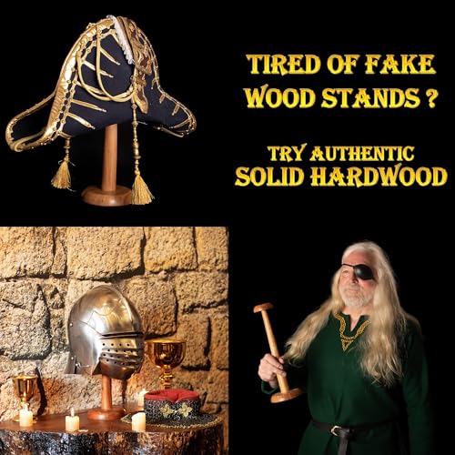 Mythrojan Solid Wood Hat Display Stand 14.5 Inch with Durable Wooden Hat Holder for Medieval Renaissance Cosplay, Halloween & Vintage Hats – Natural Brown by Mythrojan - Image 5