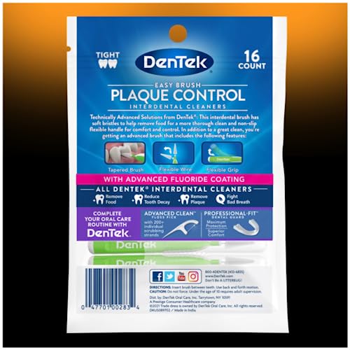Image of DenTek Easy Brush Interdental Cleaners, Tight Between Teeth Brushes, Plaque Control, Dental Picks for Oral Care, Fresh Mint, 16 Count (Pack of 12)