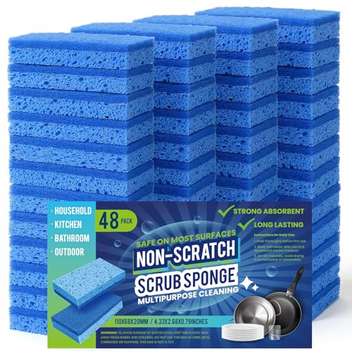 Image of Metflavor Kitchen Sponges, 48 Count, Dual-Sided Non-Scratch Scrub Sponge | Dish Scrubber, All-Purpose Cleaning
