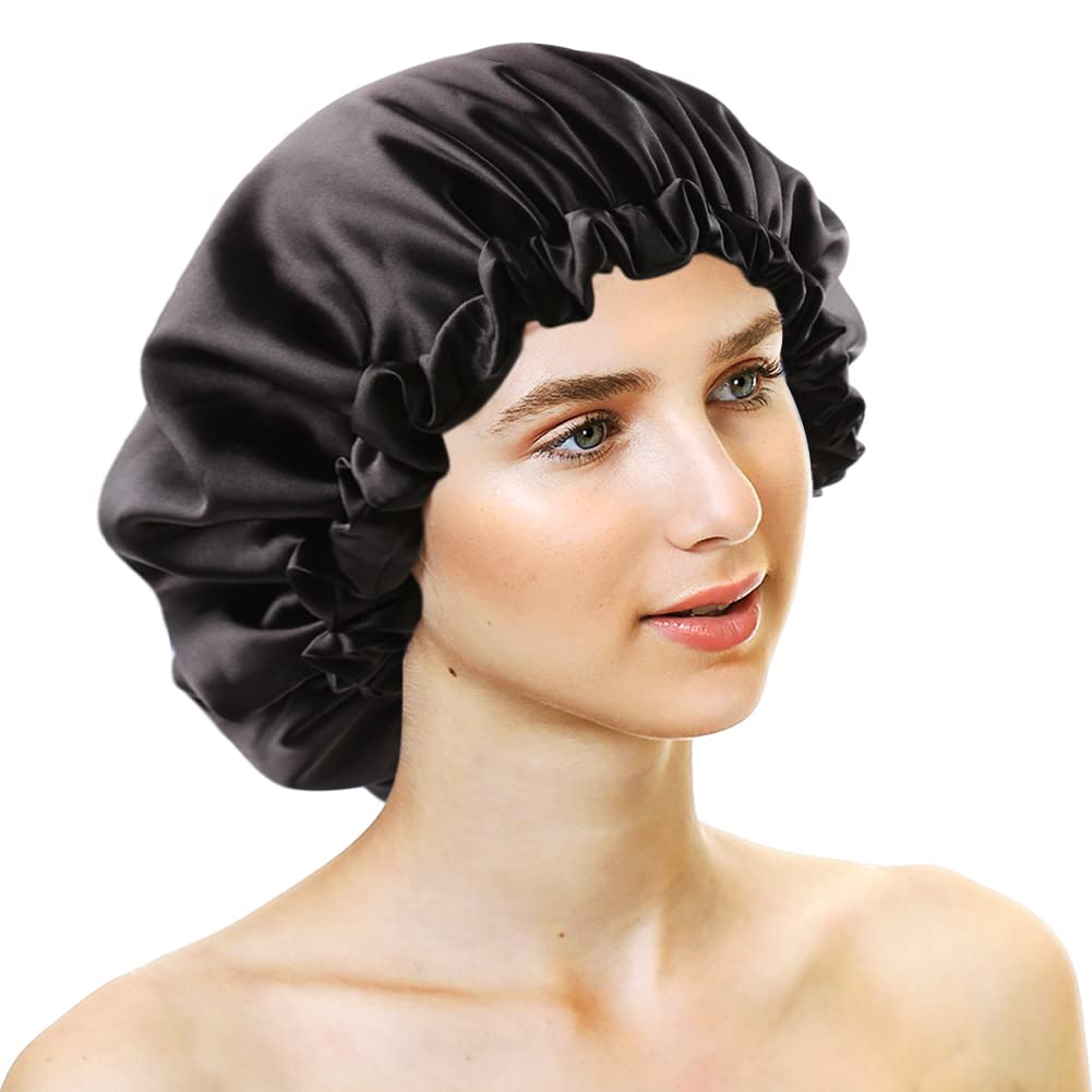 Extra Large Adjustable Double Layer Satin Hair Bonnets with Drawstring for Women Night Sleeping Long Silky Satin