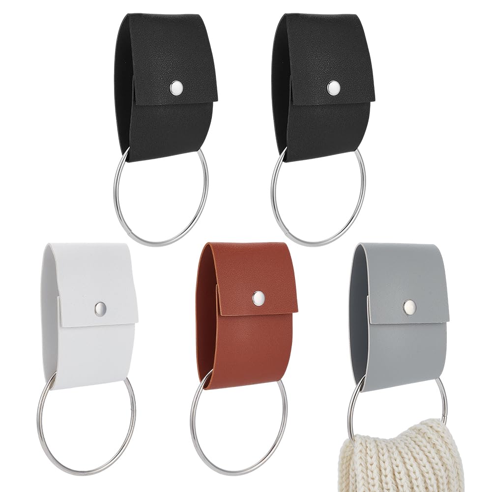 NBEADS 5Pcs 4 Colors Towel Ring Holder, PU Leather Towels Holder with Loop Towels Handers for Rods and Racks for Farmhouse Home Decor Bathroom Kitchen Bedroom