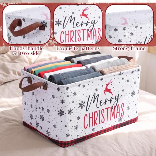 Image of Fourluoo 6 Pack Floral Storage Basket with Handles Clothes Storage Basket Bin Foldable Box Bins Organizer for Closet Shelf Nursery Kid Room Book Toy Chest(6,Christmas)