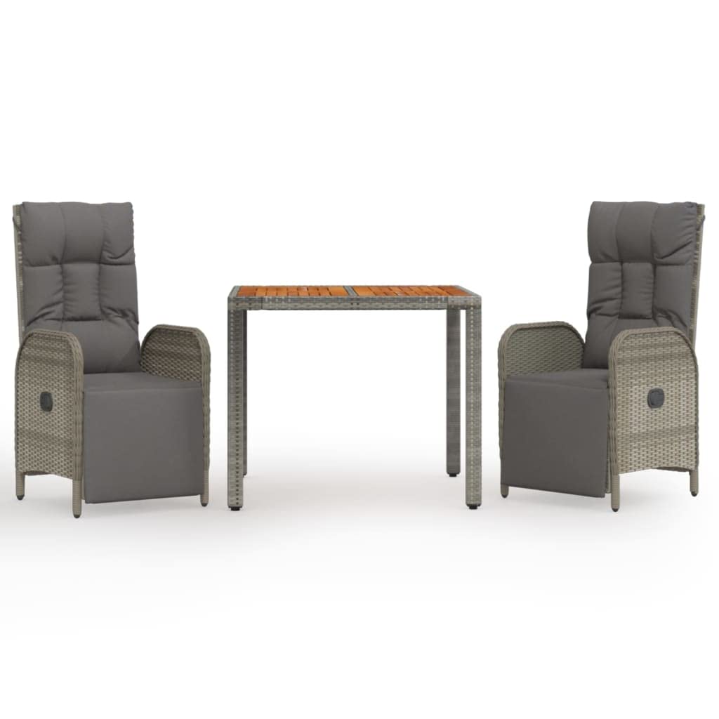 Ensemble à manger de jardin 3 pcs Solivagant en résine tressée avec coussins gris