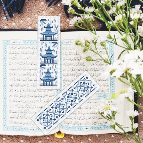 Image of BEUNITONE Cross Stitch Bookmark Kit 6 Pcs Watercolor DIY Bookmarks Cross Stitch Kits for Beginners Birds Flower Stamped Embroidery Bookmark with Landscape Patterns Craft Kit for Gifts 8''x2.4''