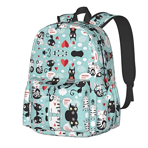 Sac à dos ordinateur portable chat noir et blanc grand format décontracté noir pour homme et femme