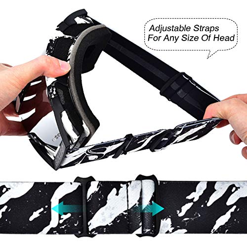 BOLLFO Motorcycle Goggles Motocross ATY Dirt Bike Goggles Anti-UV Safety Protective Anti Fog Tactical Goggles for Cycling Riding Climbing Skiing (Black+White Frame Silver Lenses)