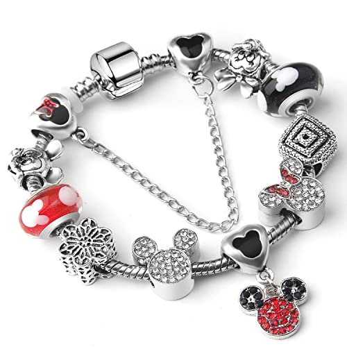 Cartoon Mouse Theme Charms Bracelet, Fits Pandora, Red Edition