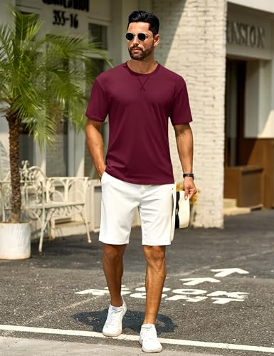 Cotrasen Men's T Shirts Cotton Drop Shoulder Short Sleeve Shirts for Men Casual Soft Comfort Loose Fit Mens Summer Tee Shirts