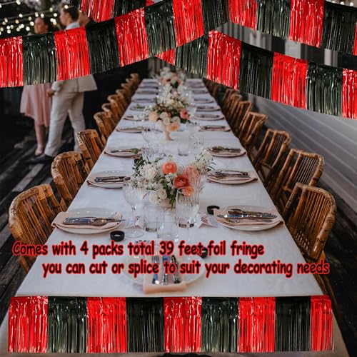 Image of 4 Pack 39 Feet Black Red Parade Floats Foil Fringe Garland Metallic Tinsel Streamers Banner Fringe Curtain Banner for Halloween Graduation Homecoming Birthday Party Decorations (Black, Red)